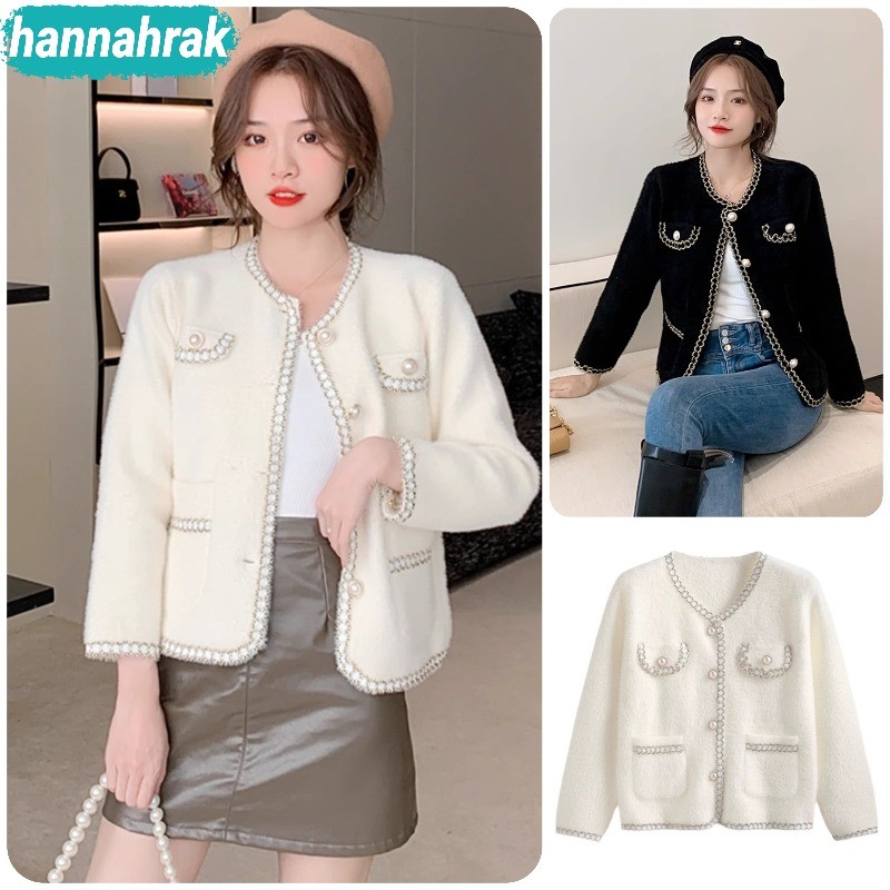 (ส่งจากกรุงเทพฯ)แขนยาวถักเสื้อสเวตเตอร์ถักผู้หญิง ไหมพรม โอเวอร์ไซต์ สไตล์เกาหลี เสื้อคลุมกันหนาว