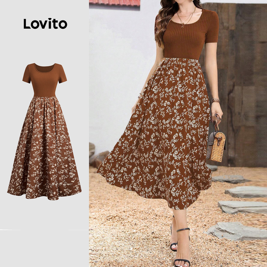 (New) Lovito ผ้าชุดหรู การเย็บชุดฤดูใบไม้ผลิ/ฤดูร้อนสำหรับผู้หญิง L149ED015