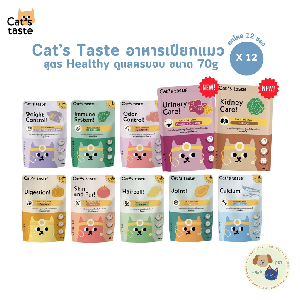สูตรใหม่!! Cat's Taste Healthy อาหารเปียกแมว [ยกโหล 12 ซอง] แคทเทสต์ 70g ไม่ใส่โซเดียม