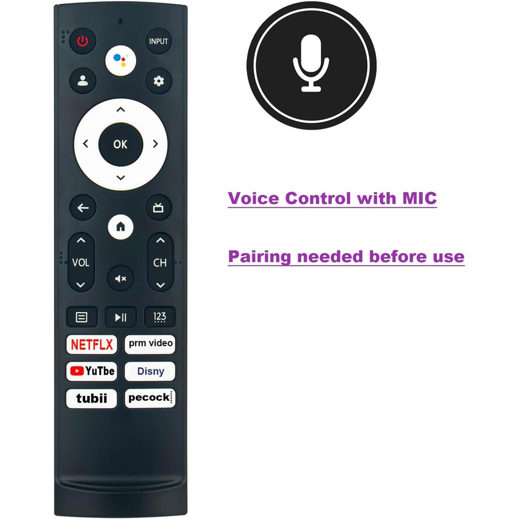 ERF3V90H 299843 เสียง Command รีโมทคอนโทรลเปลี่ยนใช้งานร่วมกับ Hisense Android สมาร์ททีวี 65A65H 75A