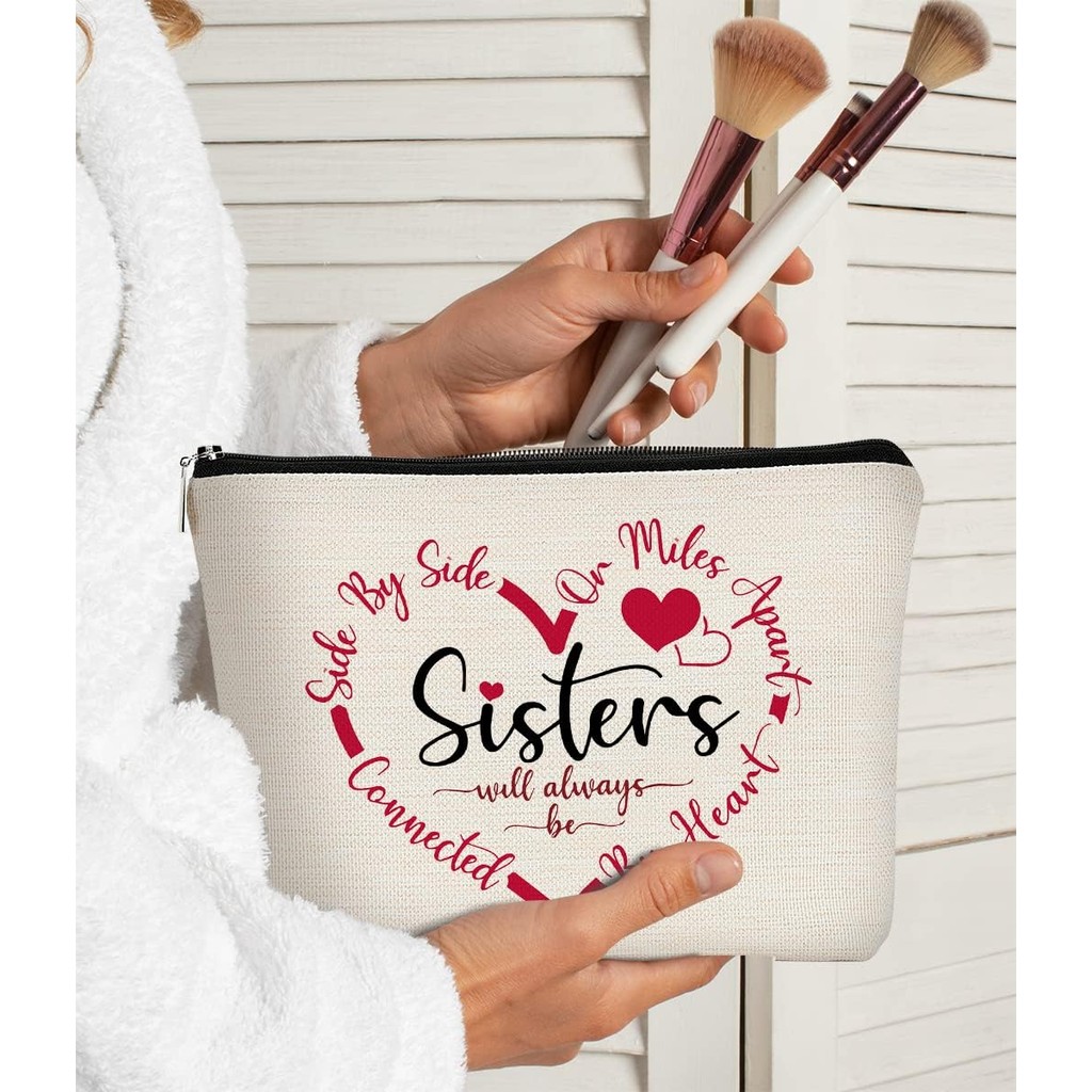 Best Sister Soul Sister Gift Makeup Bag, Side by Side หรือ Miles A Part Sister Cosmetic Bag Best Gif