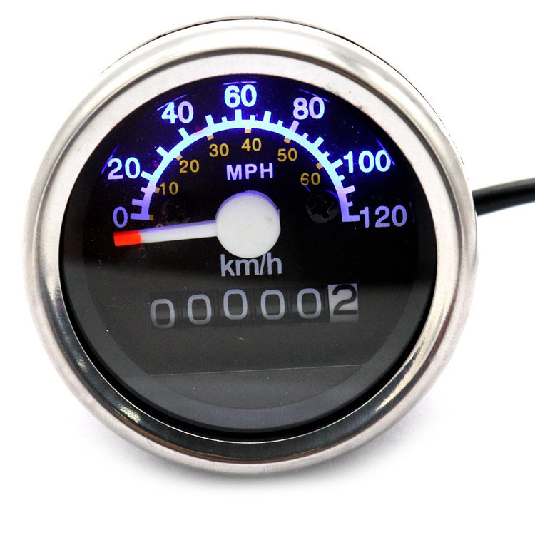 รถจักรยานยนต์ดัดแปลงเครื่องมือ Mechanical Kilometer Mile Mile-Made Double Scale Speedometer 12V ดัดแ