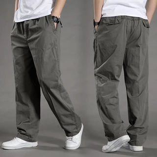 PROMAN กางเกงขายาว ชาย ห้าสีM-4XL ผ้าฝ้ายบริสุทธิ์ กางเกงลำลองผู้ชาย หลวมและระบายอากาศได้ การออกแบบกระเป๋าหลังแฟชั่น