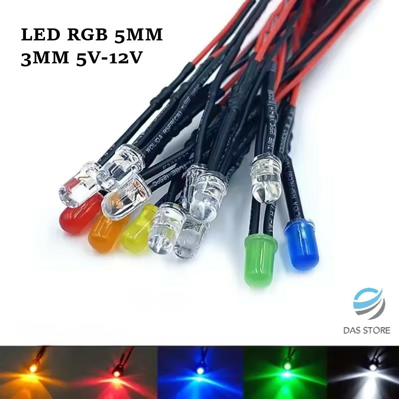 LED 5MM 3MM DC 5VOLT-12VOLT ไฟที่ชัดเจน RC มอเตอร์ RGB