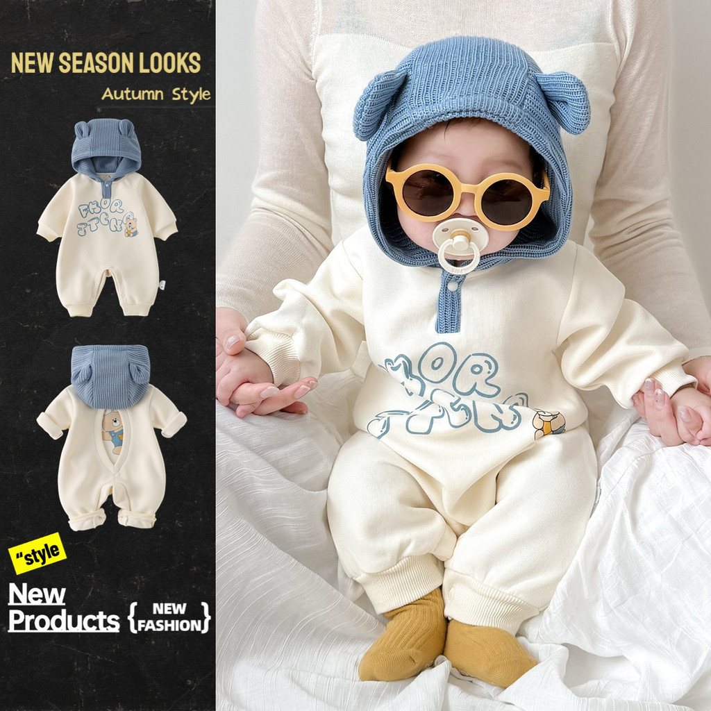 บอดี้สูทคลุมด้วยผ้าแขนยาวอินเทรนด์2-36เดือนฤดูใบไม้ร่วงใหม่ชายหญิงน่ารักการ์ตูนหมีคุณภาพสูงสไตล์เกาหลีออกไปข้างนอกชุดรอมเปอร์