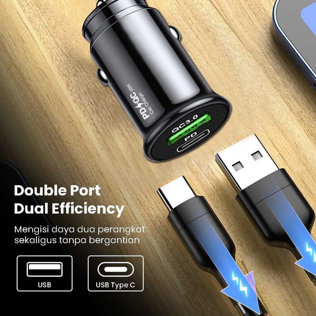 LCMNCLL KUULAA Car Charger Fast Charging PD QC 3.0 Type C พอร์ต USB 20W - A318