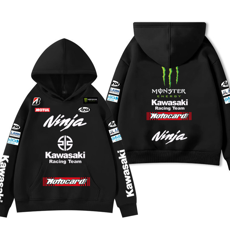 [100% Cotton] KAWASAKI KAWASAKI h2 Windproof ขี่รถจักรยานยนต์ Hooded ขนแกะซับเสื้อกันหนาว motogp โรงงานทีมเสื้อผ้าการแข่ - รูปที่ 3