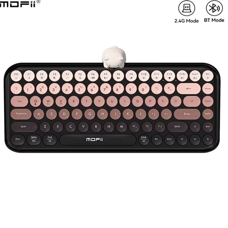 Mofii Ergonomic Bluetooth Dual Mode 84 คีย์ Retro Round Keycaps คีย์บอร์ดหมีน่ารักสําหรับ Win/Androi