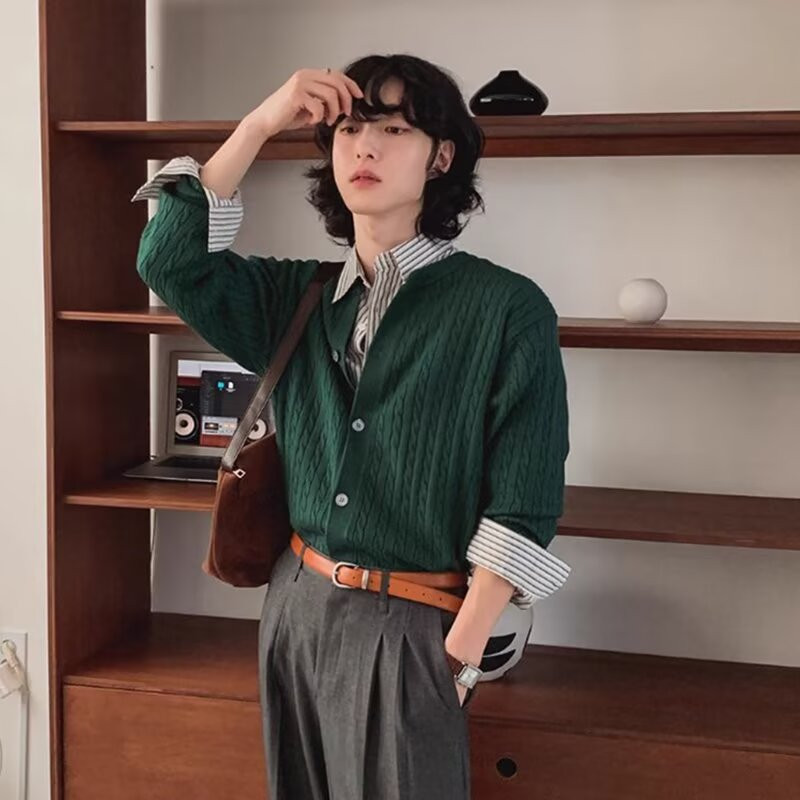 EERSHENSHI كارديغان رجالي محبوك واسع — صورة 6