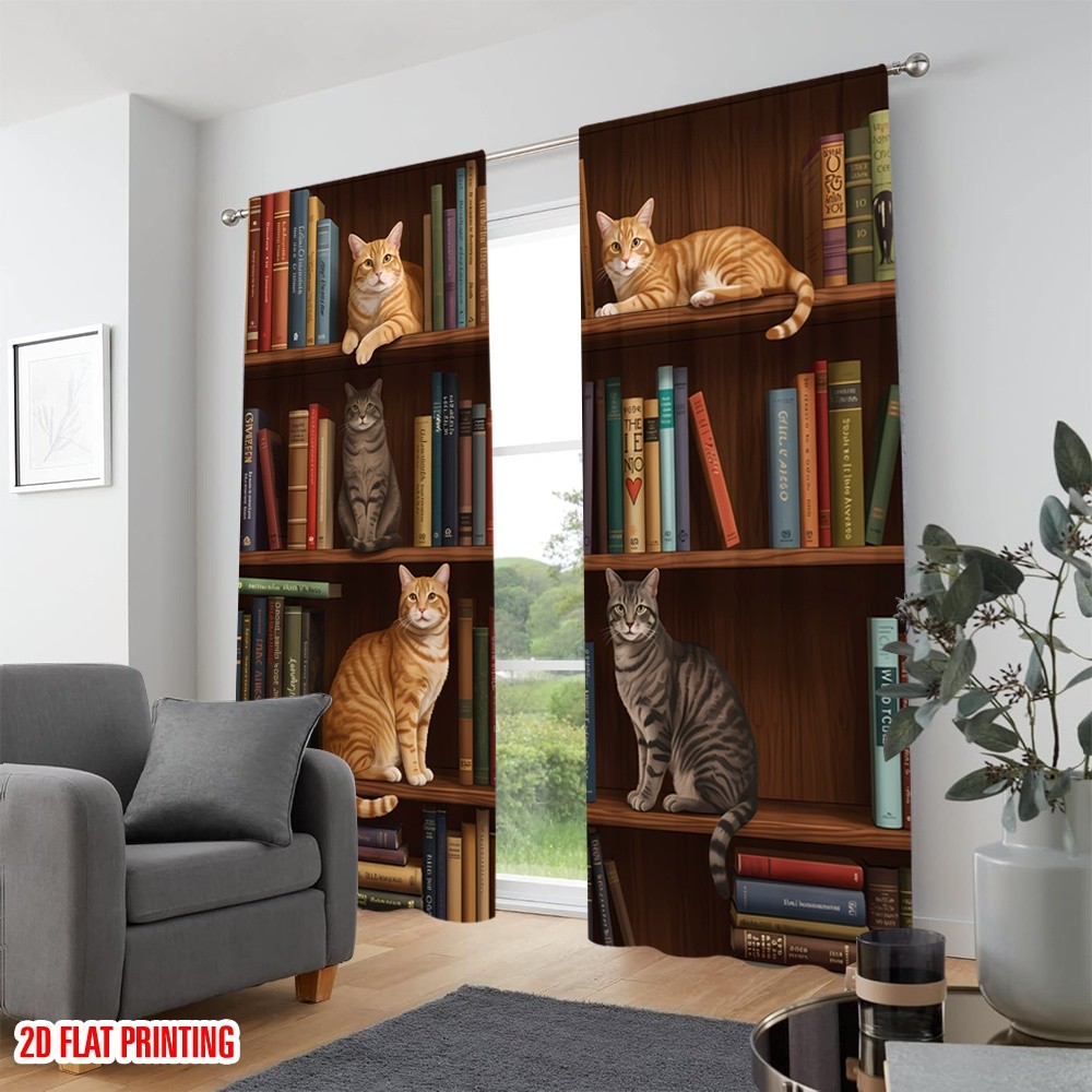 แนะนำ ผ้าม่าน 2ชิ้น2ง แบนพิมพ์ผ้าม่านหน้าต่างแมวชั้นวางหนังสือโคซี่สีส้มลายโพลีเอสเตอร์โดยไม่ต้องไฟฟ้าเทศกาลวันหยุดสําหรับวันหยุดฤดูใบไม ราคาพิเศษ มีเก็บเงินปลายทาง