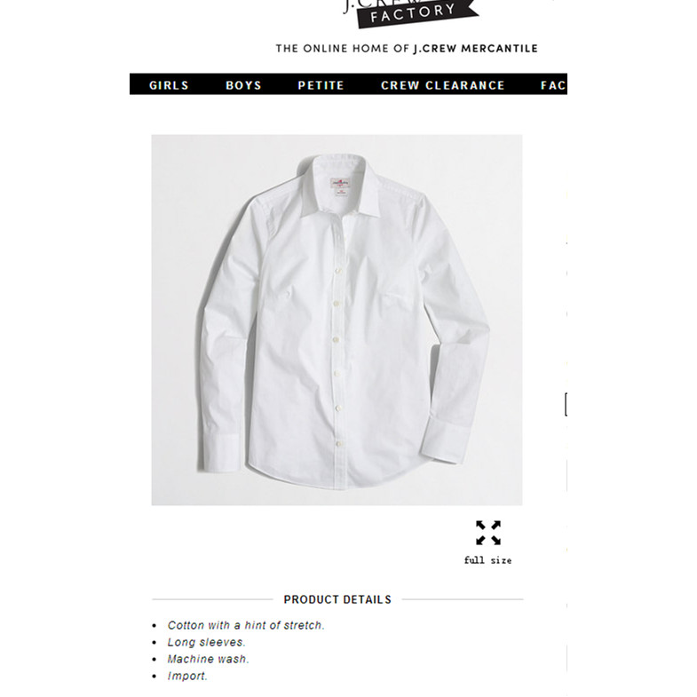 United States Daigou Jcrew/J.crew Pure Cotton White Classic Shirt