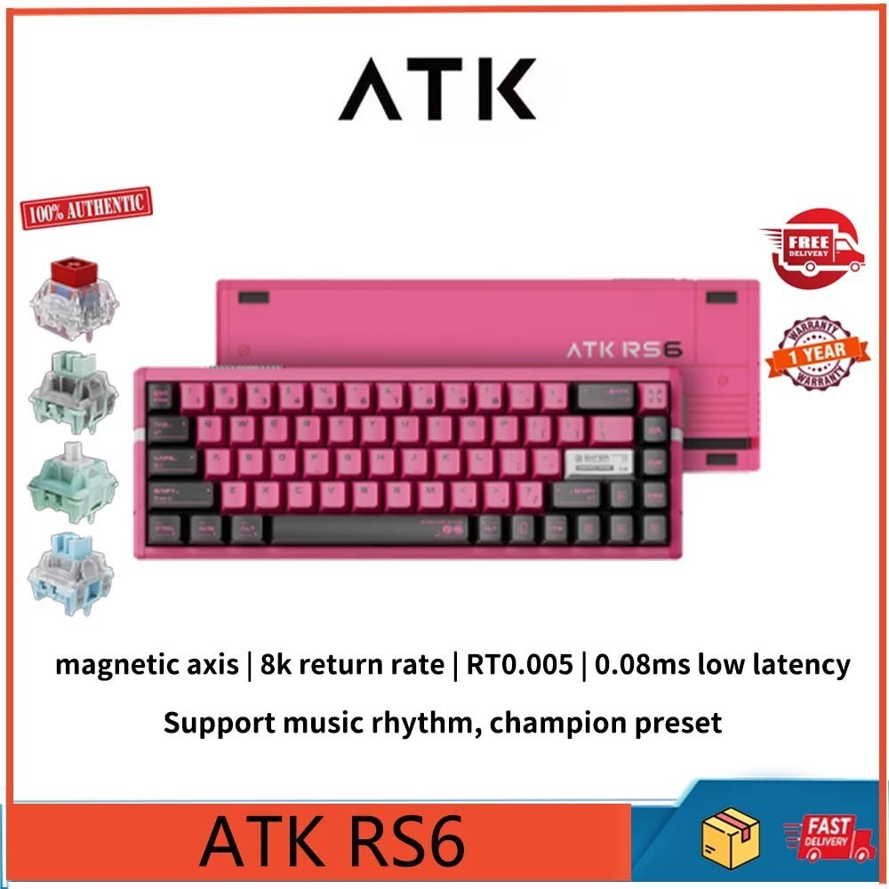 ATK RS6 อลูมิเนียมอัลลอยด์สําหรับเล่นเกมคีย์บอร์ดแกนแม่เหล็ก 8k อัตราการคืน RT0.005 มม. 0.08ms ultra