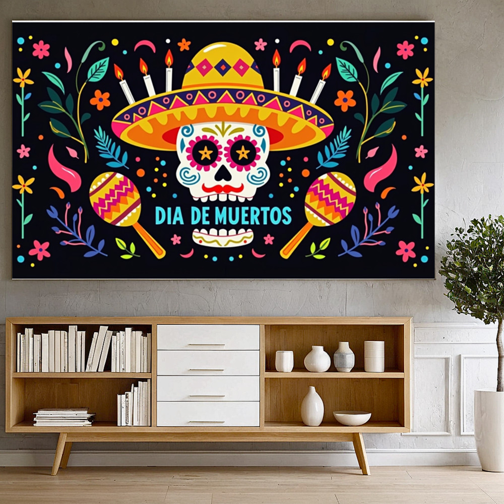 Day of The Dead ฉากหลัง,70.8 x 43.3 นิ้วเม็กซิกัน Dia DE Los Muertos Party Banner, Fiesta Sugar Skull Day of The Dead Banner Party ตกแต่งอุปกรณ์ - รูปที่ 3