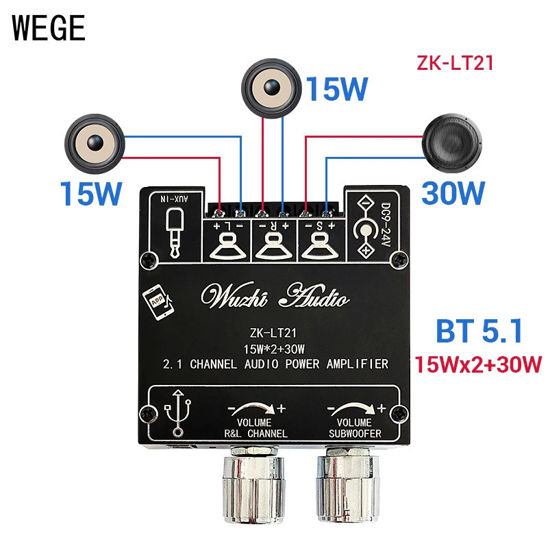 WEGE ZK-152 152T 302 302T LT21 2.1 2.0 ช่อง 2x15W 2x30W BT Audio Power Amplifier ซับวูฟเฟอร์ Bass Tr