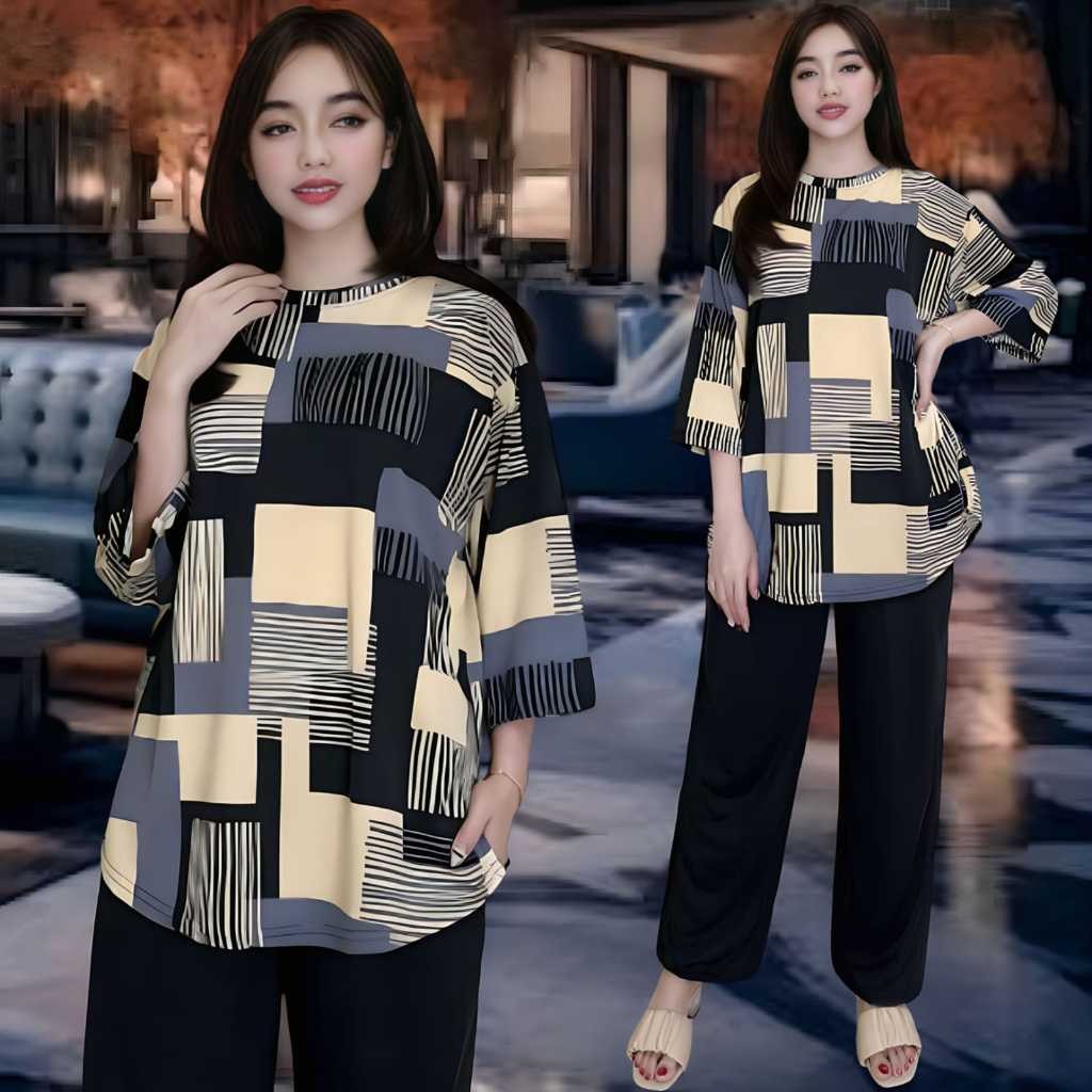 ZJ76TG SAFA ชุดผู้หญิง LD 120 & LD 130 STRAIGHT PANTS และ OVAL TOP ซ้ายและขวา SPLIT OVERSIZE ผู้หญิง