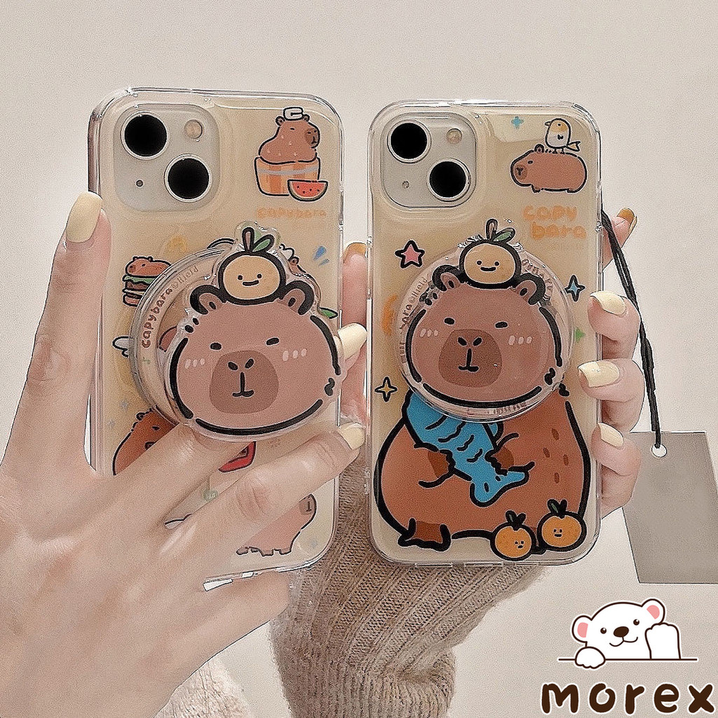 เหมาะสำหรับ IPhone 13 15 16 11 12 14 Pro Max XR XS X Max 16 7 8 15 Plus คู่รักคู่การ์ตูนน่ารัก Capybara ปกใหม่ IMD