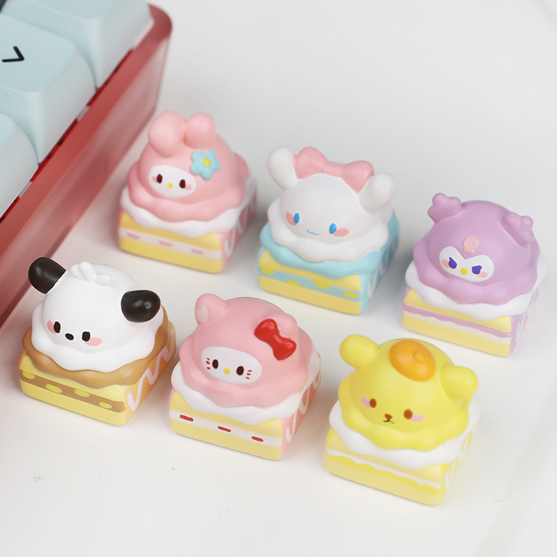 Sanrio Keycaps MX สวิทช์น่ารัก 3D เรซิ่น Keycaps ESC DIY สร้างสรรค์ส่วนบุคคลการ์ตูน Kitty Pompompurin Pochacco Melody Kuromi Cinnamoroll เค้ก Keycaps