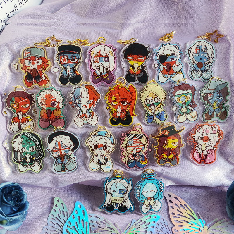 CountryHumans อะนิเมะ KeyChain การ์ตูนตลกผู้ชาย Key Chain สําหรับผู้หญิง Creative Kawaii รูป Charms อะคริลิคพวงกุญแจ