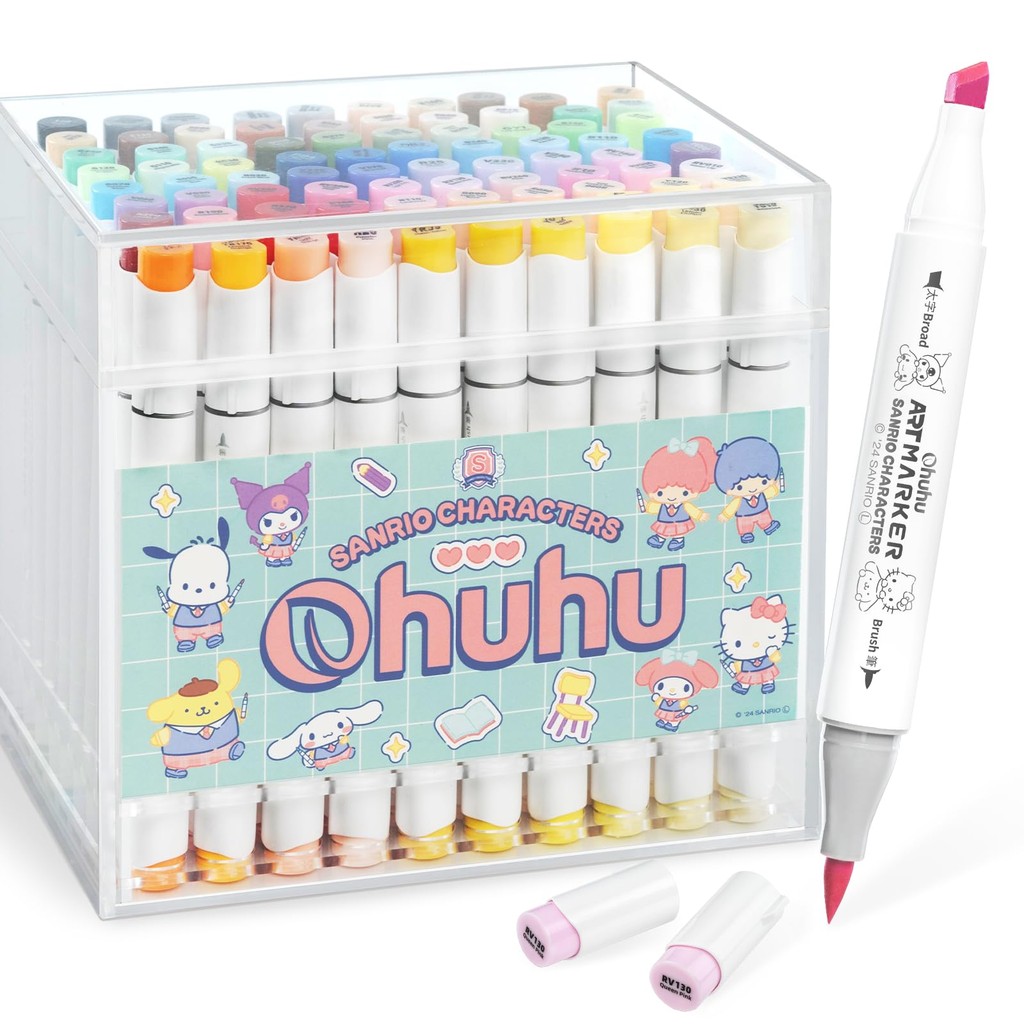 Ohuhu Illustration marker brush ประเภท 80 สี 81 ชิ้น Sanrio x Ohuhu การทำงานร่วมกันของตัวละคร Sanrio