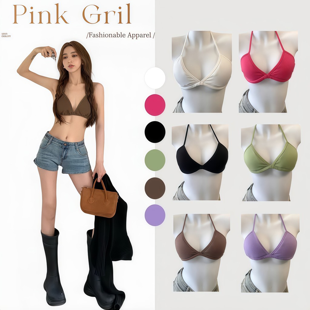 💋Pink girl💋พร้อมส่ง ท่านหญิง เสื้อบิกินี่ ผ้าไหมพรม มีฟองน้ำในตัว สีสันต้อนรับทะเล *FY164-H*