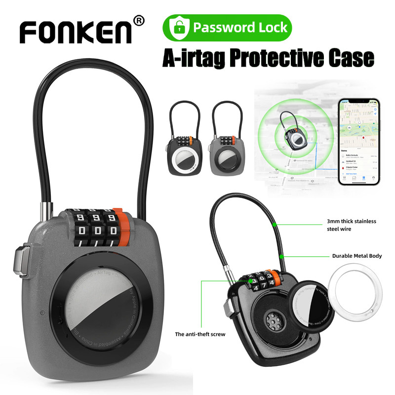 Fonken รหัสผ่านล็อค Airtag ป้องกันกรณีกันน้ํา AirTag Tracker สําหรับกระเป๋าเดินทาง Air Tag ล็อคกรณี