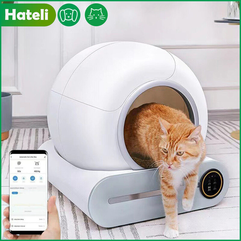 HATELI 65L Smart Cat Litter Box APP ควบคุมผ่านและการปกป้องความปลอดภัยสําหรับแมวหลายตัว
