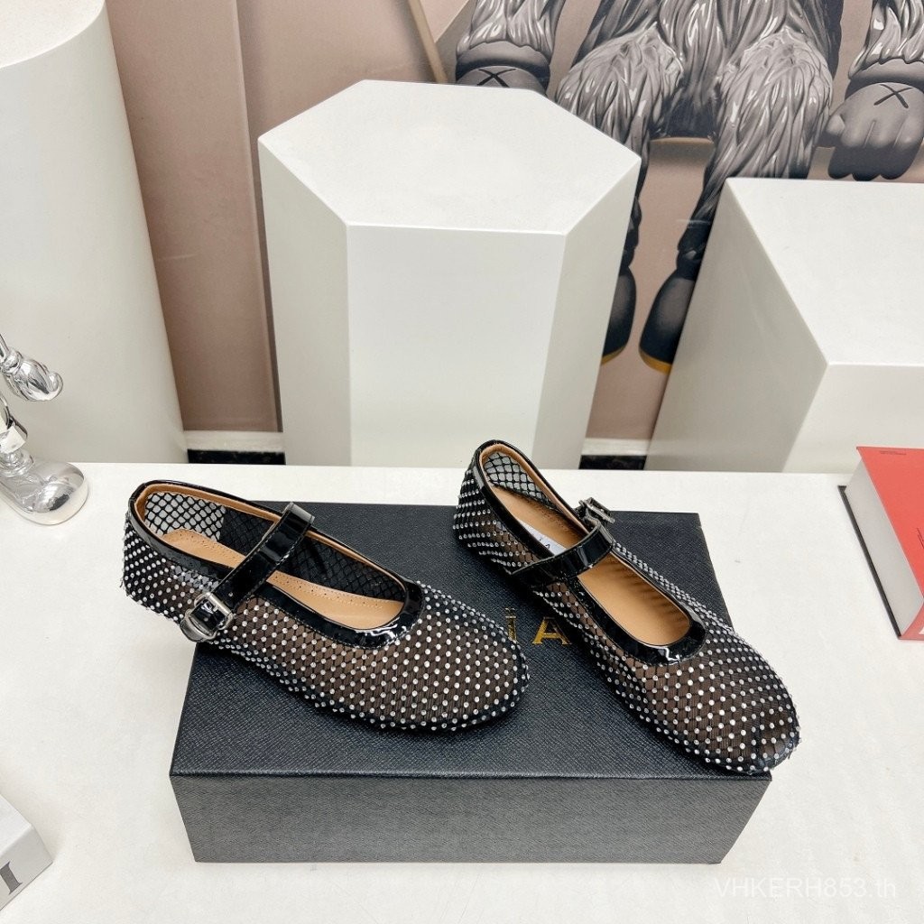 Alaia 25ssSpring and Summer New round Head Hollow Rhinestone Flat Ballet Shoes