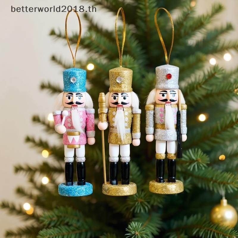 [bet] 1/5 ชิ้นวันหยุดแขวนขนาดเล็กตกแต่ง 13 ซม.สีสัน Glitter Nutcracker ทหารหุ่นเครื่องประดับไม้คริสต