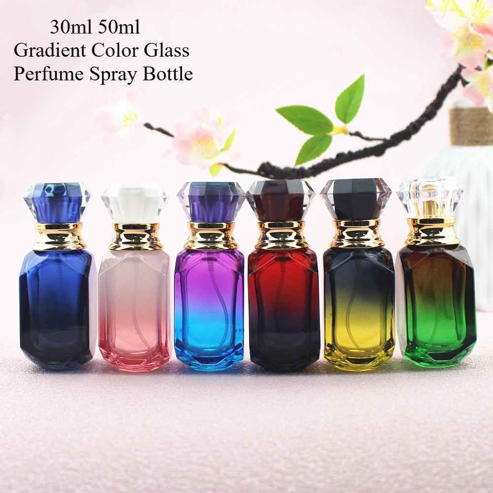 30ML 50ML ขวดสเปรย์น้ําหอมรีฟิลเปล่าสกรูแก้วไล่โทนสีแบบพกพามินิตัวอย่างสําหรับการเดินทาง