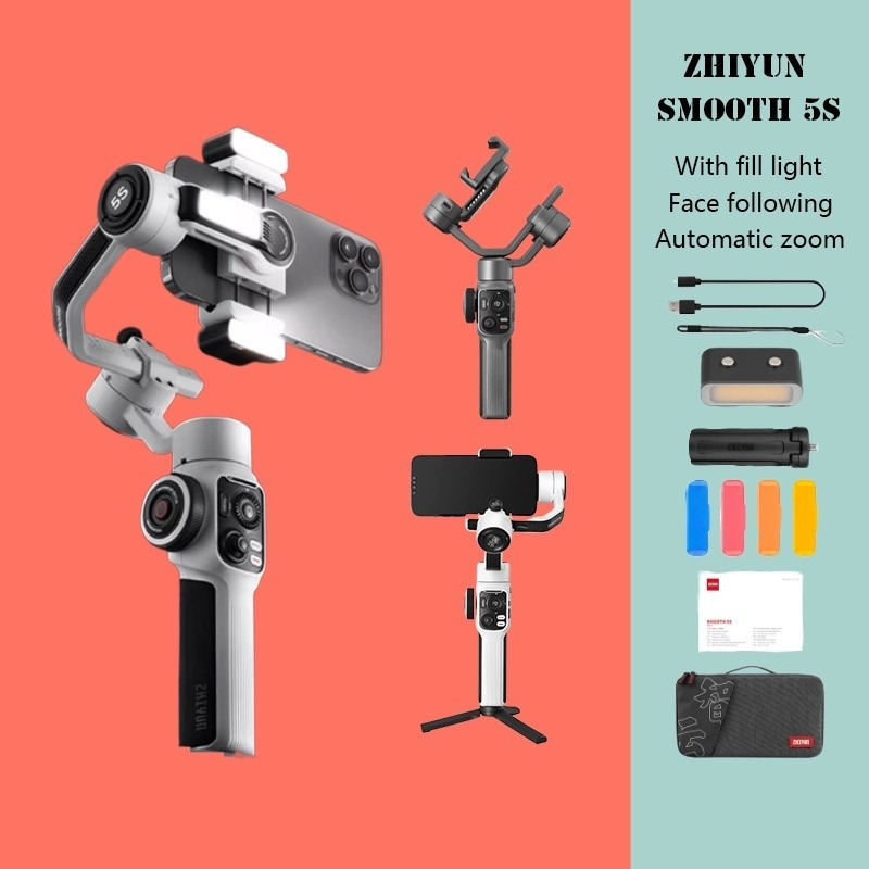 Zhiyun Smooth 5s มือถือ 3 แกนโทรศัพท์มือถือโคลง anti shake pan tilt bracket สําหรับวิดีโอ live Strel
