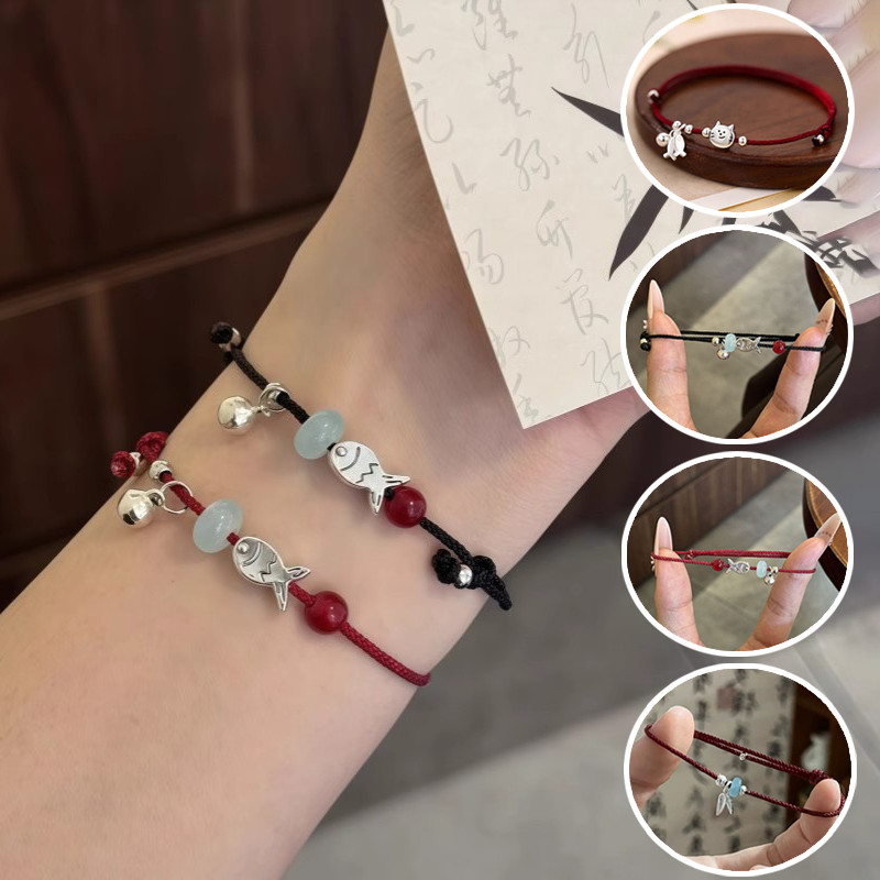 สร้อยข้อมือจี้ปลาแมวน่ารักสําหรับผู้หญิงเวอร์ชั่นเกาหลีสร้อยข้อมือนําโชคแบบปรับได้
