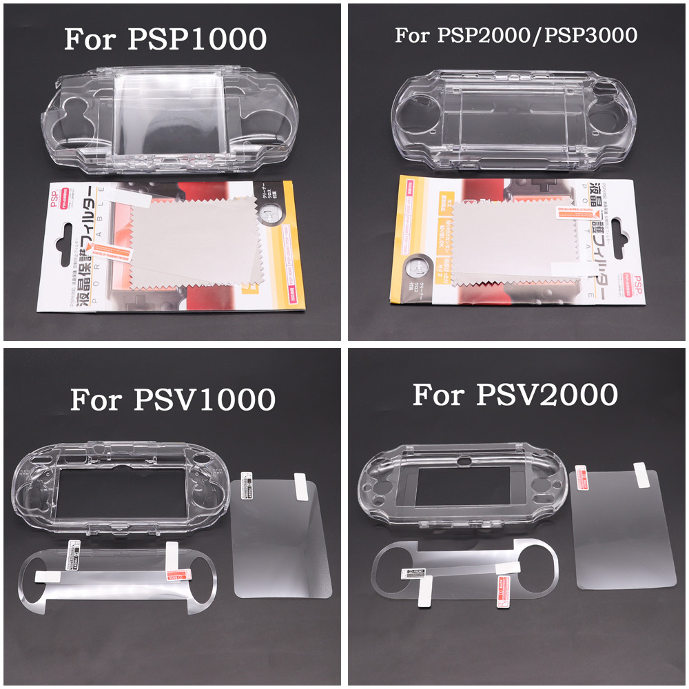 ฝาครอบป้องกันโปร่งใสสําหรับ เครื่องพีเอสพี1000 2000 3000 พร้อมฟิล์มกันรอยหน้าจอกรณีคริสตัลใสฮาร์ดเชลล์เปลี่ยนสําหรับ ปล 1000 2000