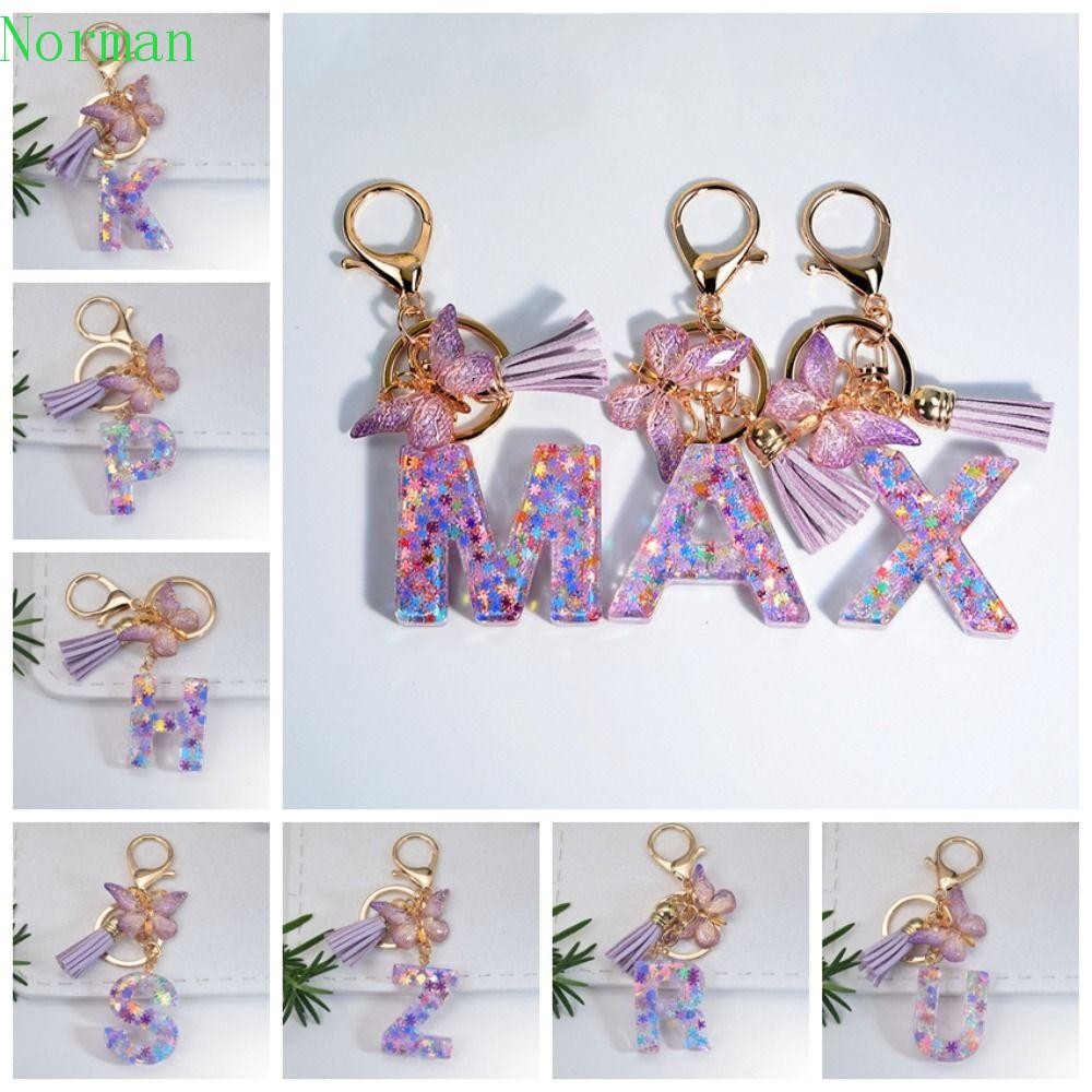 NORMAN1 A ถึง Z 26 พวงกุญแจตัวอักษร, A ถึง Z 26 ตัวอักษรเริ่มต้นพวงกุญแจตัวอักษรเกล็ดหิมะสีม่วงน่ารั