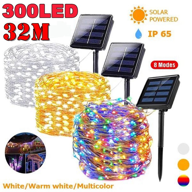 ไฟตกแต่งโซล่าเซลล์ LED 300ดวง 32เมตร 8 โหมดการใช้งาน solar ไฟโซล่าเซลล์ ไฟพลังงานแสงอาทิตย์ ไฟกระพริบ