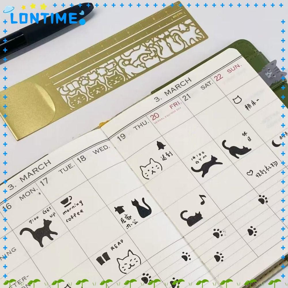 LONTIME ไม้บรรทัดแม่แบบแมว, สมุดวางแผนไดอารี่ลายแมวหมายเหตุที่คั่นสองด้าน, ของขวัญน่ารักมัลติฟังก์ชั่เครื่องมือเครื่องเขียนสํานักงานโรงเรียน