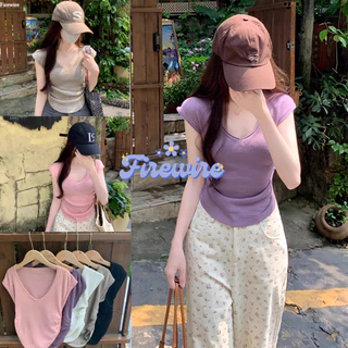 Firewire🔥พร้อมส่ง🔥 เสื้อแฟชั่น สไตล์มินิมอล โทนเดียว เสื้อยืดไหมพรม คอวี แขนกุด สีพาสเทลน่ารัก X52