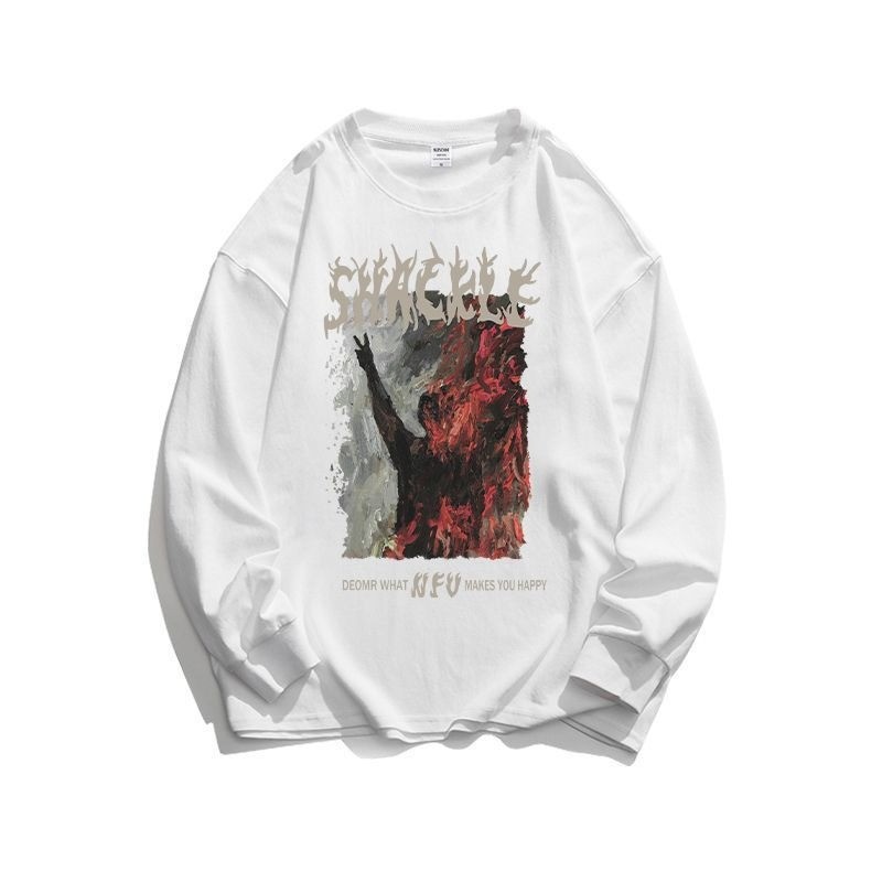 2025 NEW 2025 Versatile Artistic Lazy Harajuku Style Trendy New Simple Ins 260g Pure Cotton Long Sle