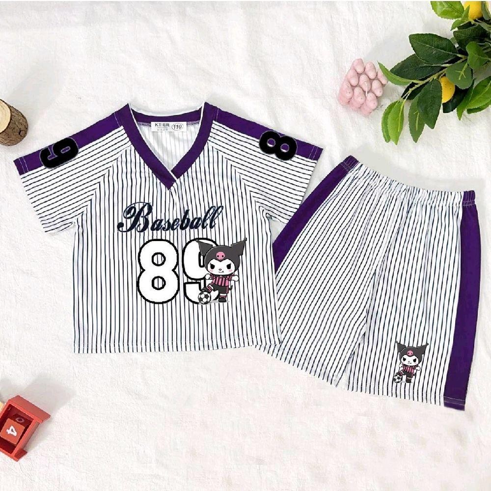 PINKชุดเซ็ทเด็กกีฬาขาสั้นคอวี ลายการ์ตูนสุดฮิต เนื้อผ้าใส่สบาย แฟชั่นเด็กน่ารัก - รูปที่ 5