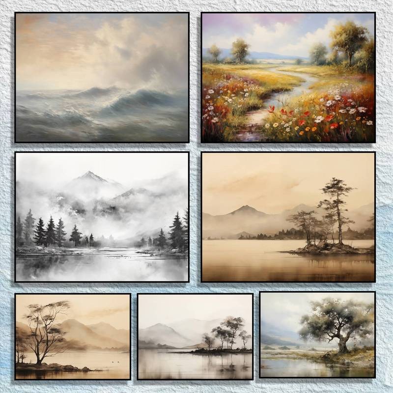 Vintage Forest Misty Woods Golden Hues Bygone วัน ภาพศิลปะผ้าใบ ของตกแต่งผนังบ้าน