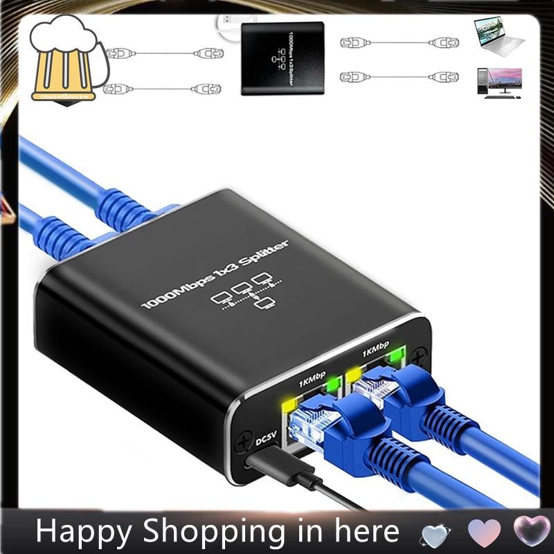 Gigabit Ethernet Splitter 1000Mbps LAN Splitter ความเร็วสูง 1 ถึง 3, 1000Mbps LAN Splitter RJ45 Spli