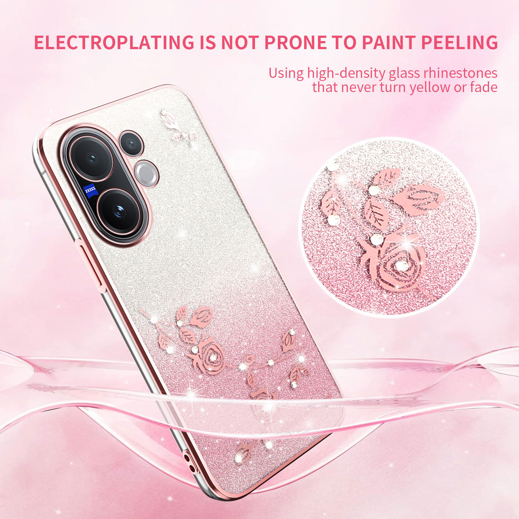 YYN สําหรับ Vivo V60 5G ปลอกไฟฟ้าไล่โทนสี Rhinestone ดอกไม้กันกระแทกเคสโทรศัพท์ฝาครอบ - รูปที่ 3