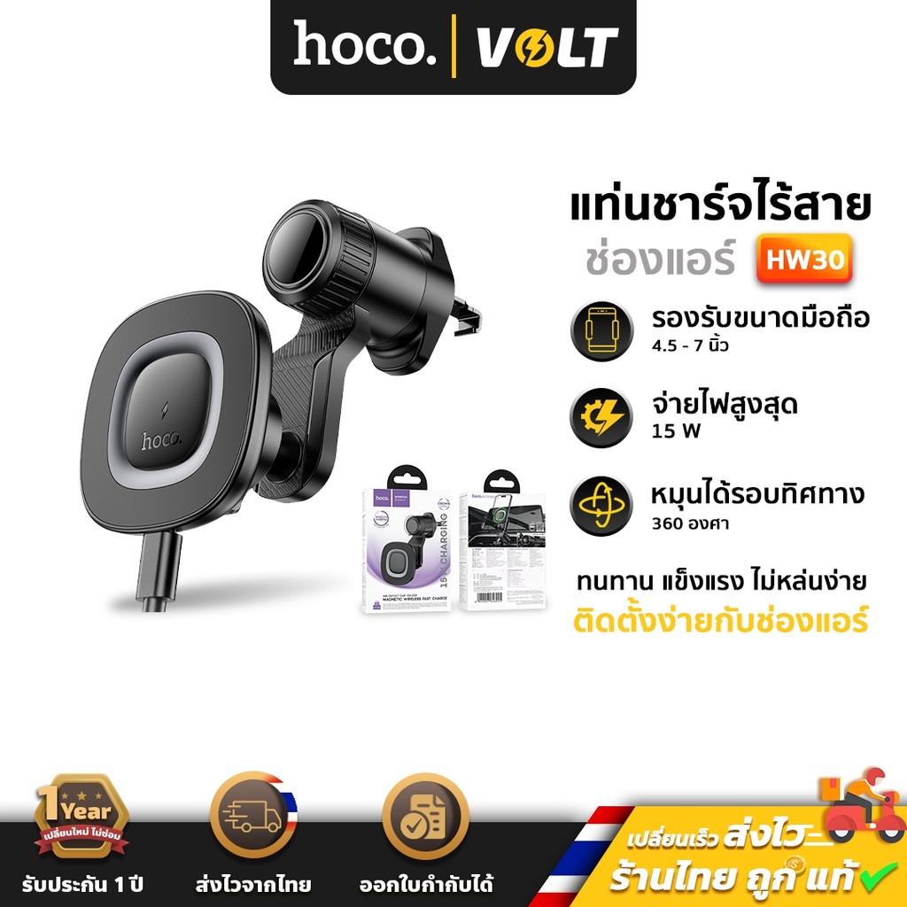 Hoco HW30 แท่นชาร์จไร้สายในรถ สำหรับช่องแอร์ Magnetic wireless  จ่ายไฟ 15W ที่ยึดโทรศัพท์ในรถ hc4