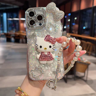 IMD รูปแบบเลเซอร์เคสโทรศัพท์สําหรับ iPhone 17 15 16 14 13 11 12 Pro Max แฟชั่น Kitty Cat Bow Diamonds ฝาครอบป้องกัน