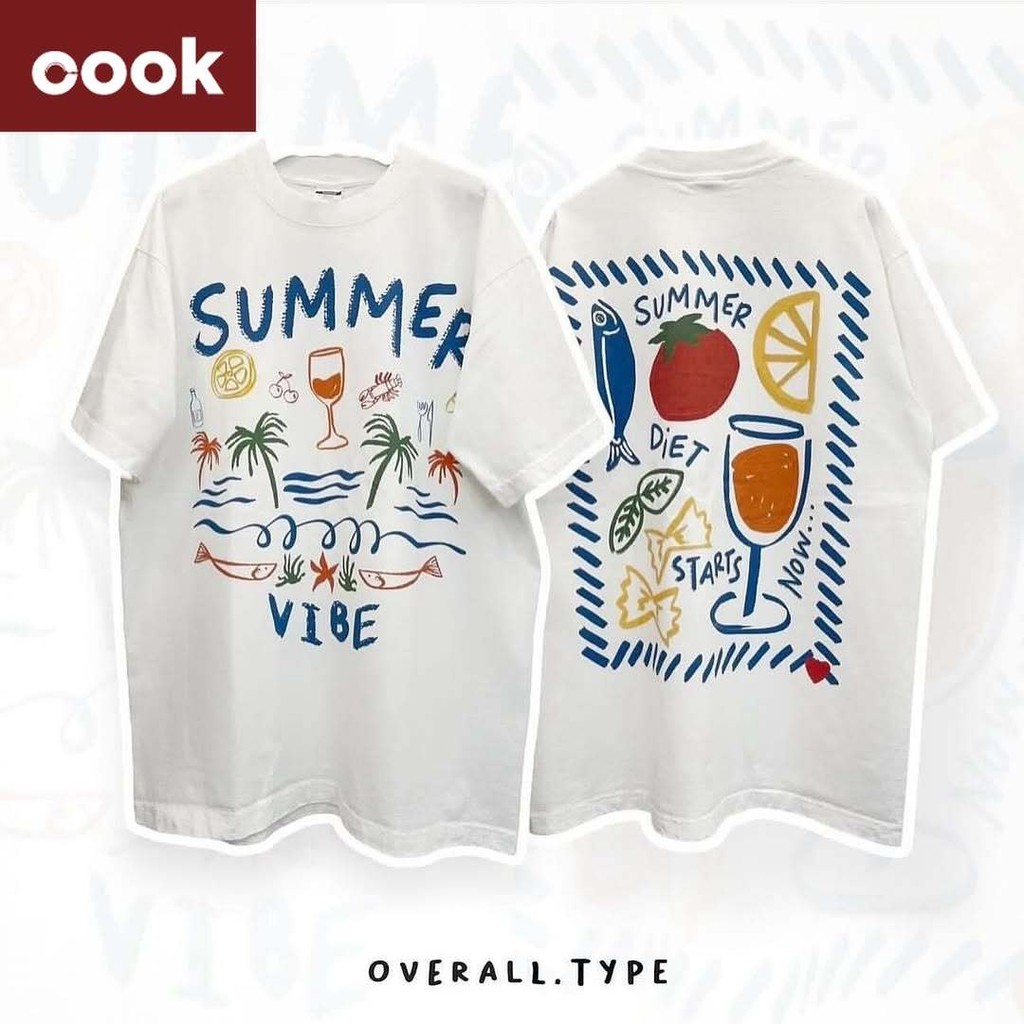 เกาหลี เสื้อยึด ผ้าเทคโนโลยี Sorona จากอเมริกา พิมพ์ลาย pasta เสื้อยืด oversize เหมาะ ผู้หญิง และ ผู้ชาย #179