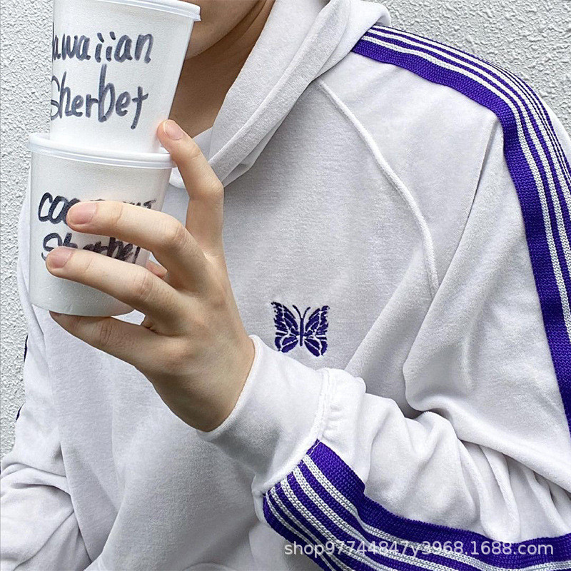 Needles track Velvet Embroidery High-End Draped Loose Sweatshirt Hoodie Couple Jacket