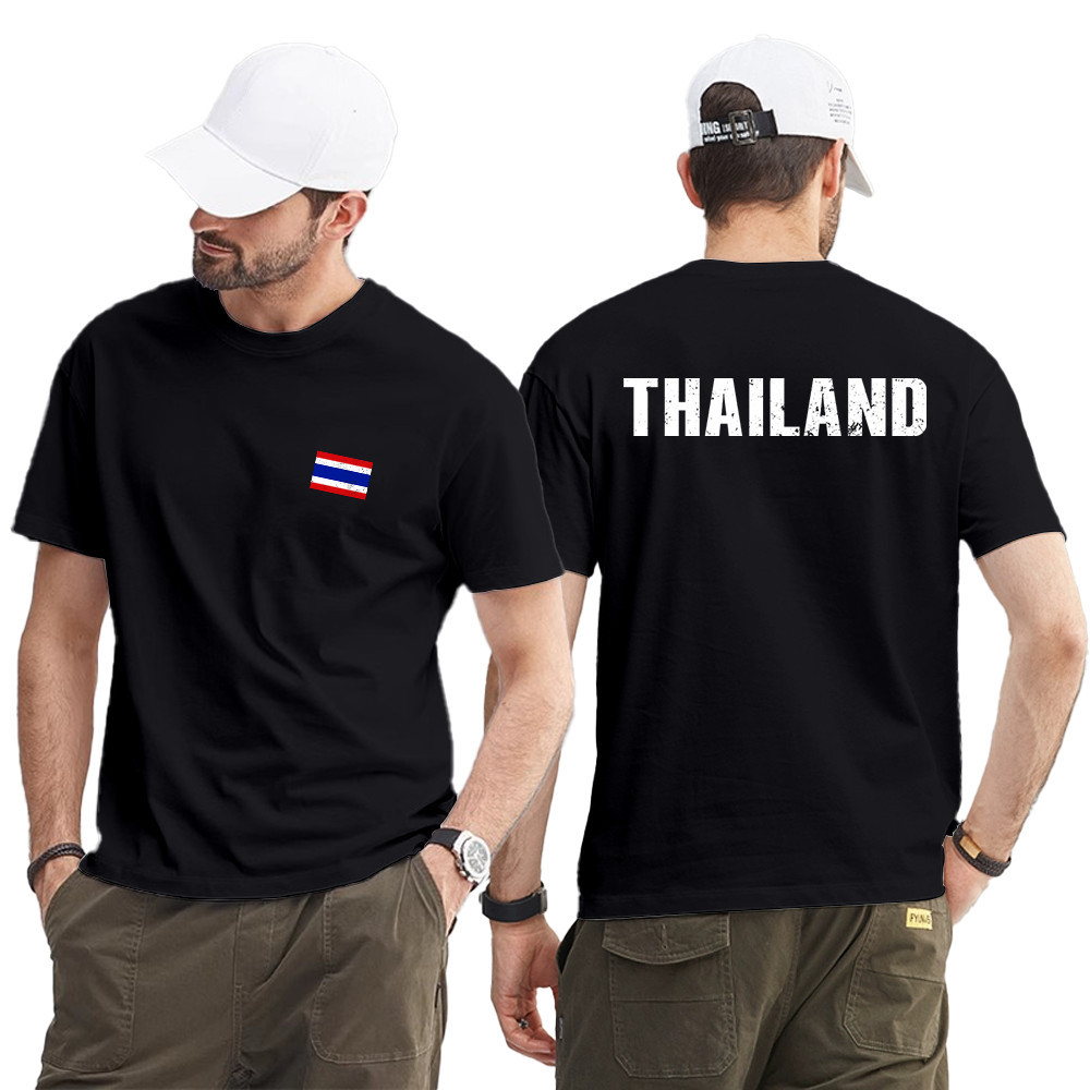เสื้อยืดพิมพ์ลายธงชาติไทย ผ้าฝ้ายแท้ คอกลม แขนสั้น สไตล์ยูนิเซ็กซ์ S-5XL