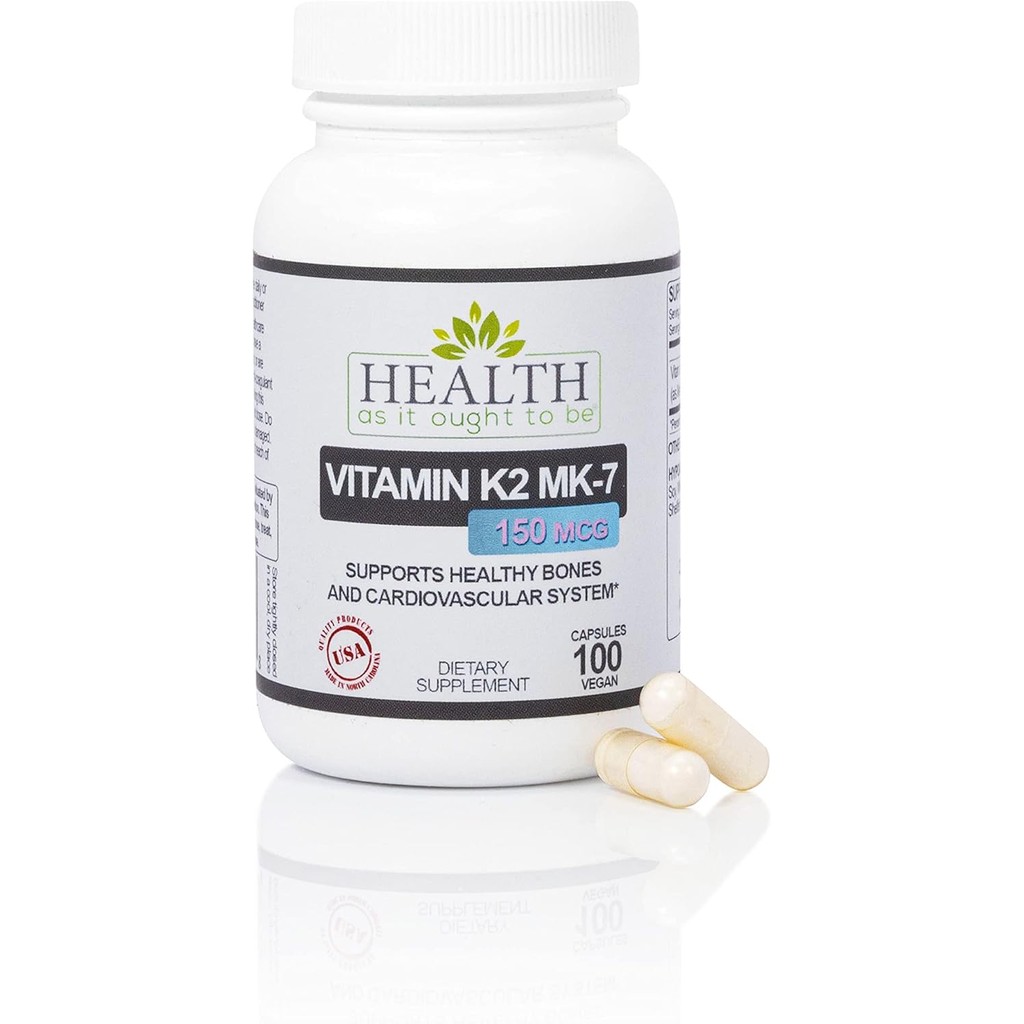 Health As It Ought To Be Vitamin K2 MK7 150mcg อาหารเสริม | ใช้งานได้กับวิตามินดี | ถั่วเหลืองฟรี | 