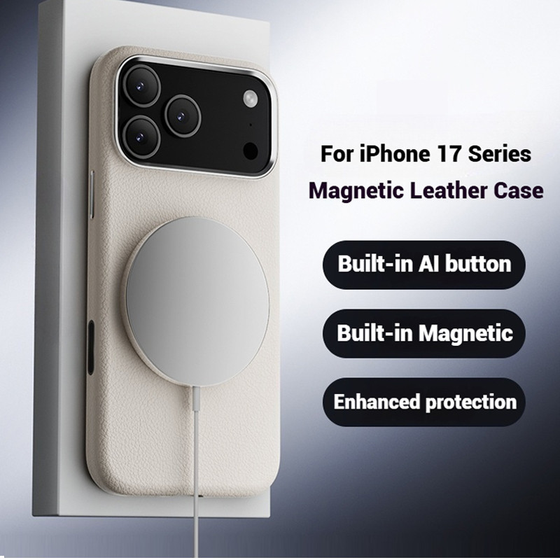 YOOVEI [ใหม่]-Luxe Case สําหรับ iPhone 17/16 Pro Max หนังแม่เหล็กป้องกันกรณีอัจฉริยะ Aii ปุ่มสําหรับ iPhone 15/14 - ใช้งานร่วมกับการชาร์จแม่เหล็กไร้สาย-สีขาว