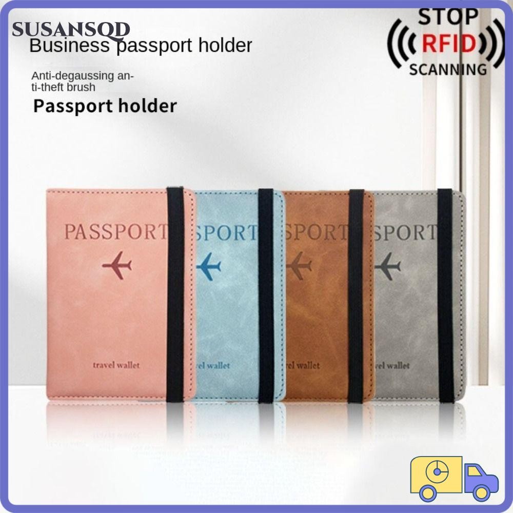 SUSANSQD RFID Passport Holder, Leather Ultra-thin Passport Bag, Portable Multi-function Waterproof R