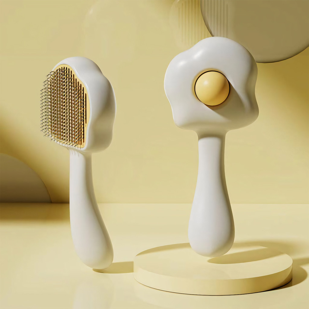 Poached ไข่สัตว์เลี้ยง Self-Cleaning หวีลบลอยผมสแตนเลสสุนัข Grooming Cat ทําความสะอาดหวีสัตว์เลี้ยงอ